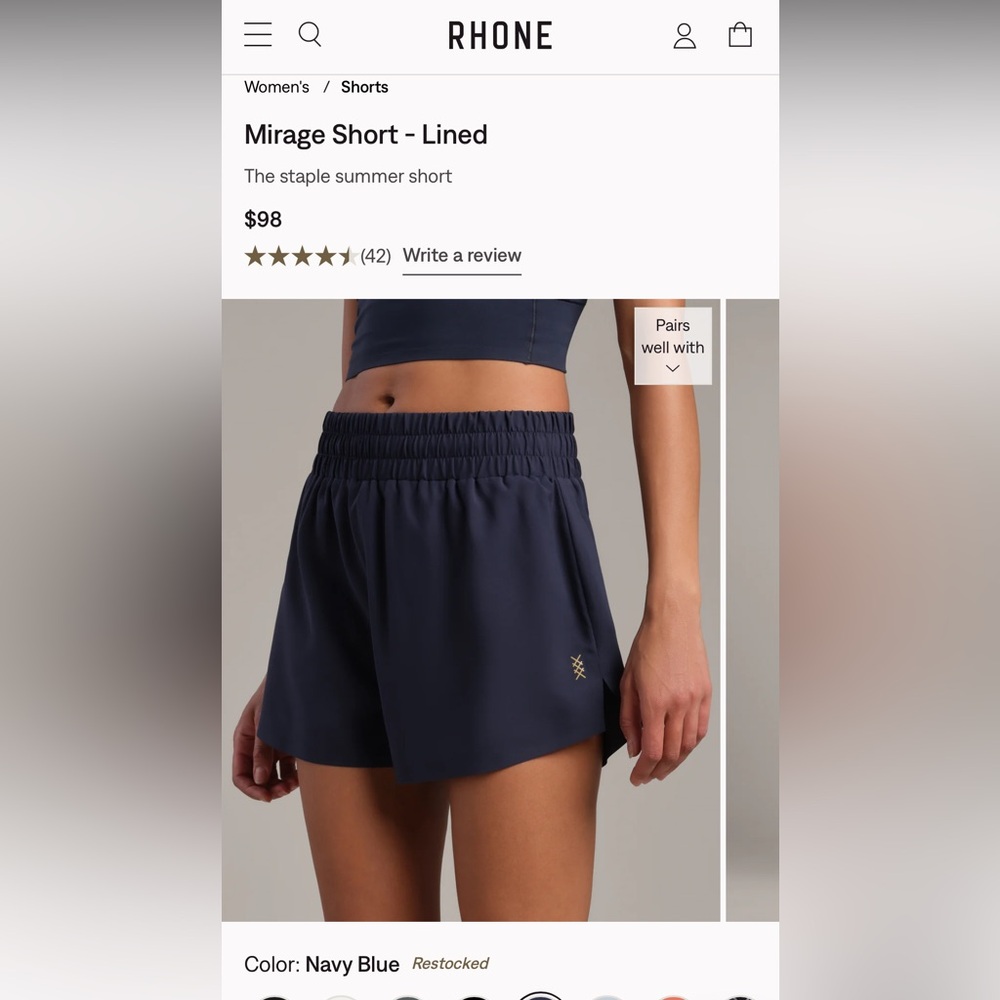 RHONE Mirage Short - Lined XS Navy Blue